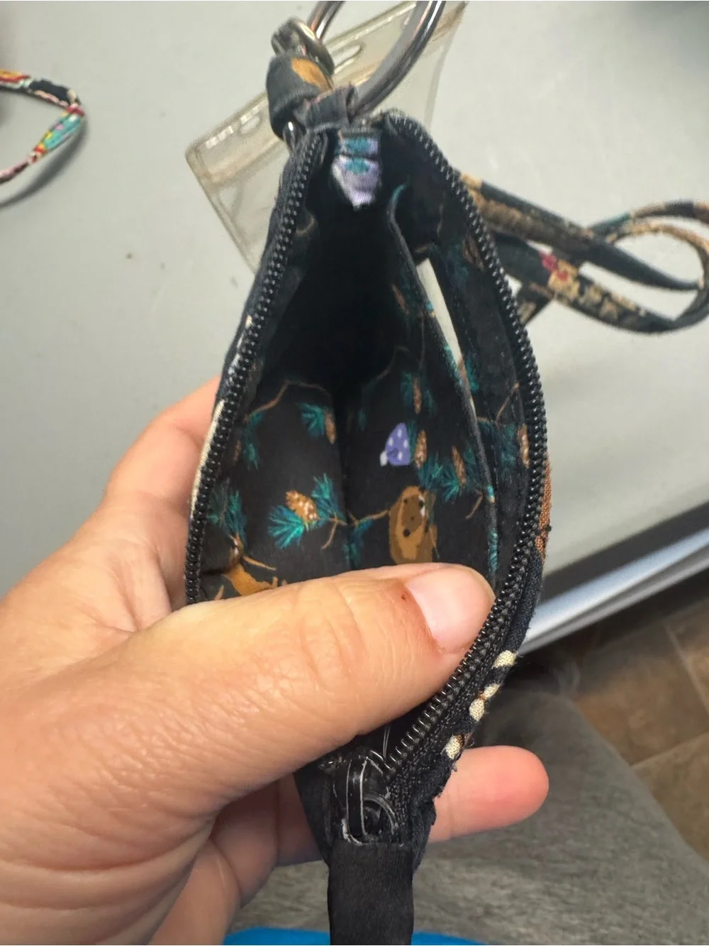 Quilted Floral Lanyard ID‎ Wallet - Black Floral